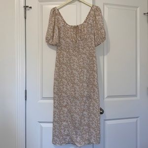 Sienna Sky Long Floral Dress (Tan + White flowers)